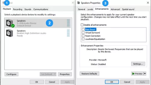 A Screenshot Of Windows Audio Enhancement Settings With Steps